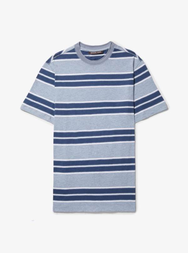 Panske Tricko Michael Kors Striped Slub Cotton Siva Pruhované Biele Modre - Oblecenie Michael Kors Akcia | RQAMN-3294
